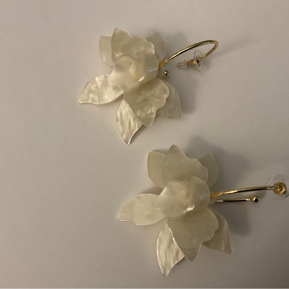 Utterly beautiful white faux Mother of Pearl hoop earrings